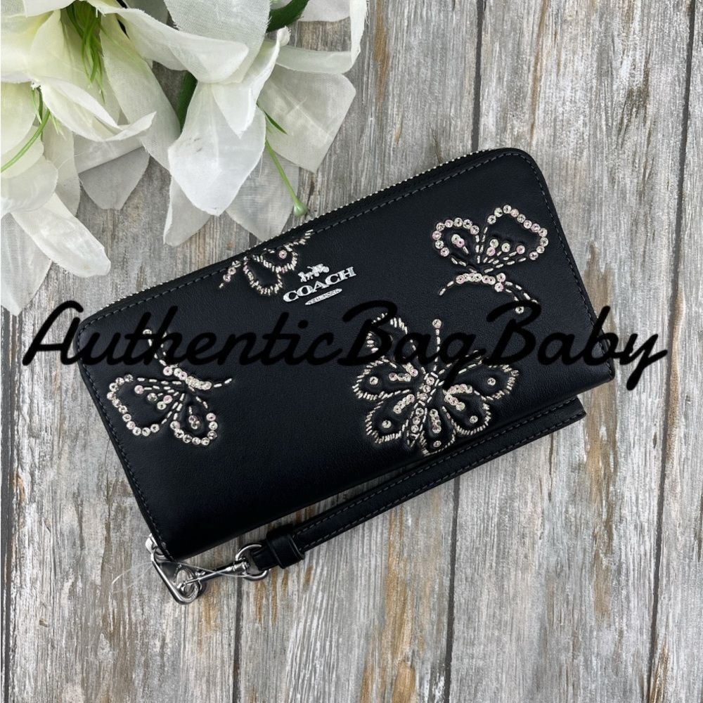 Coach Long Zip Around Wallet With Butterfly Print Bag Purse Leather